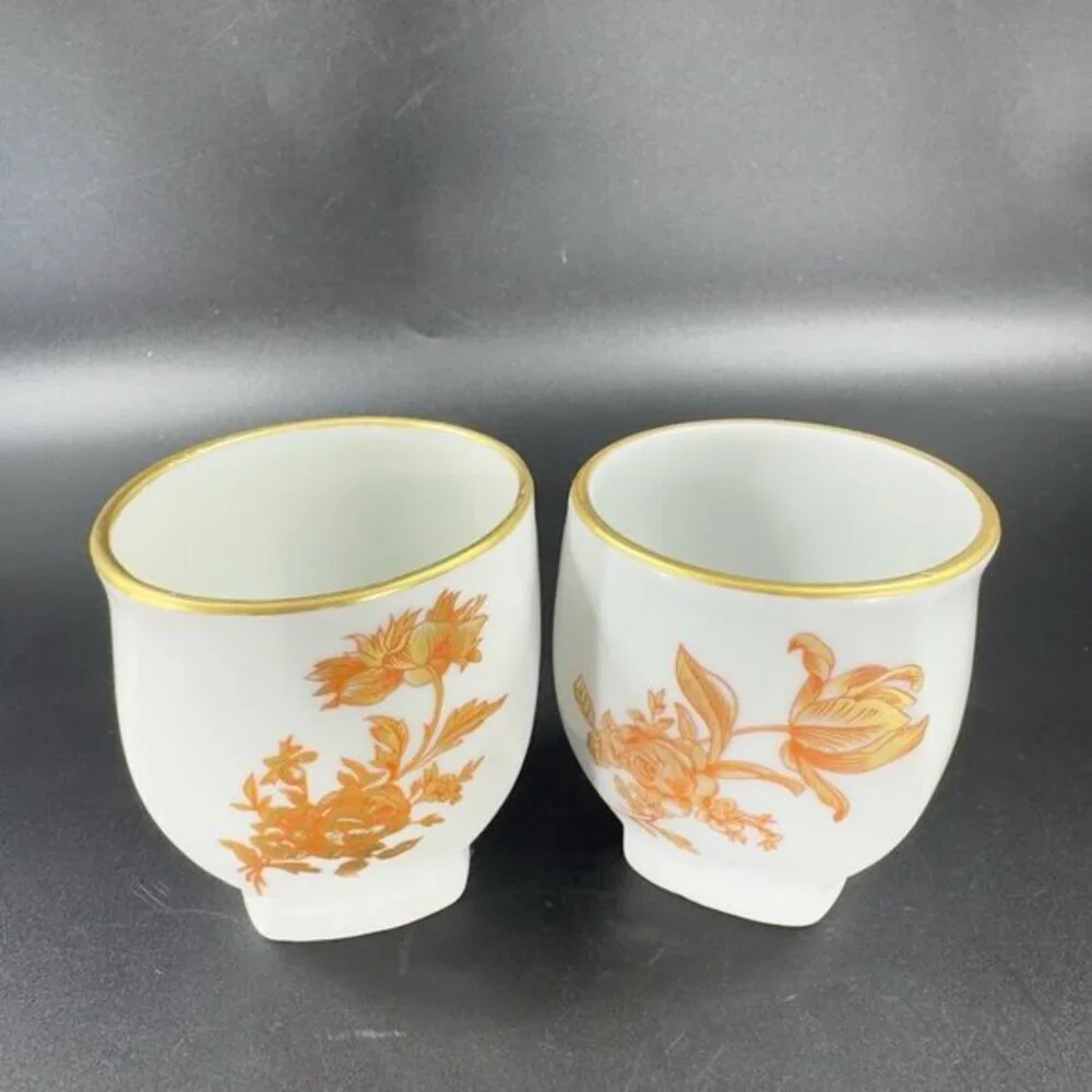 Limoges France Fontainille Marraud Floral Gold Red Porcelain Cup Mug Vintage Set